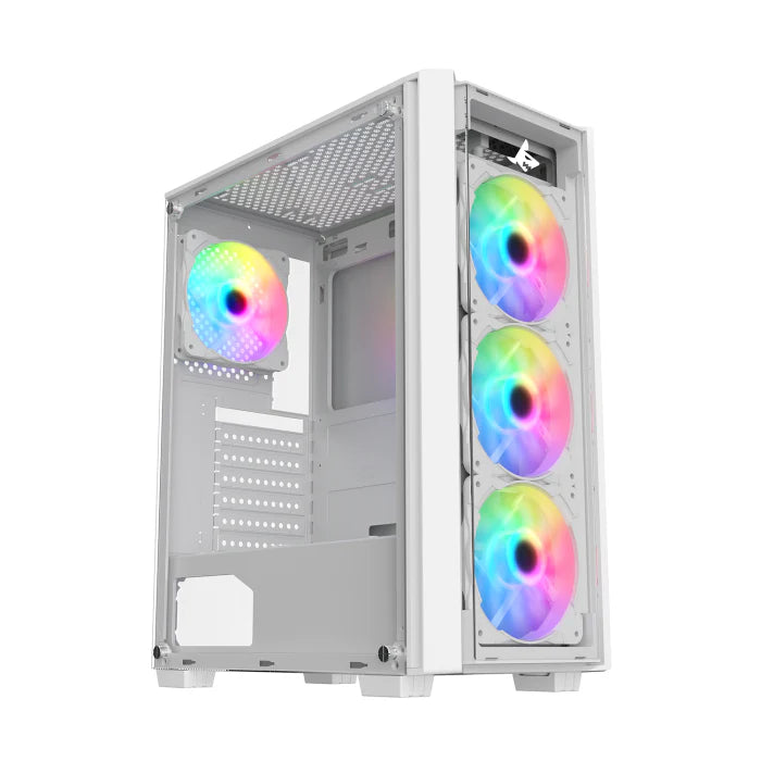 Sharx STRIKER ARGB ATX PC Case 4x120mm Pre Installed Fans | Glass Side Panel - white