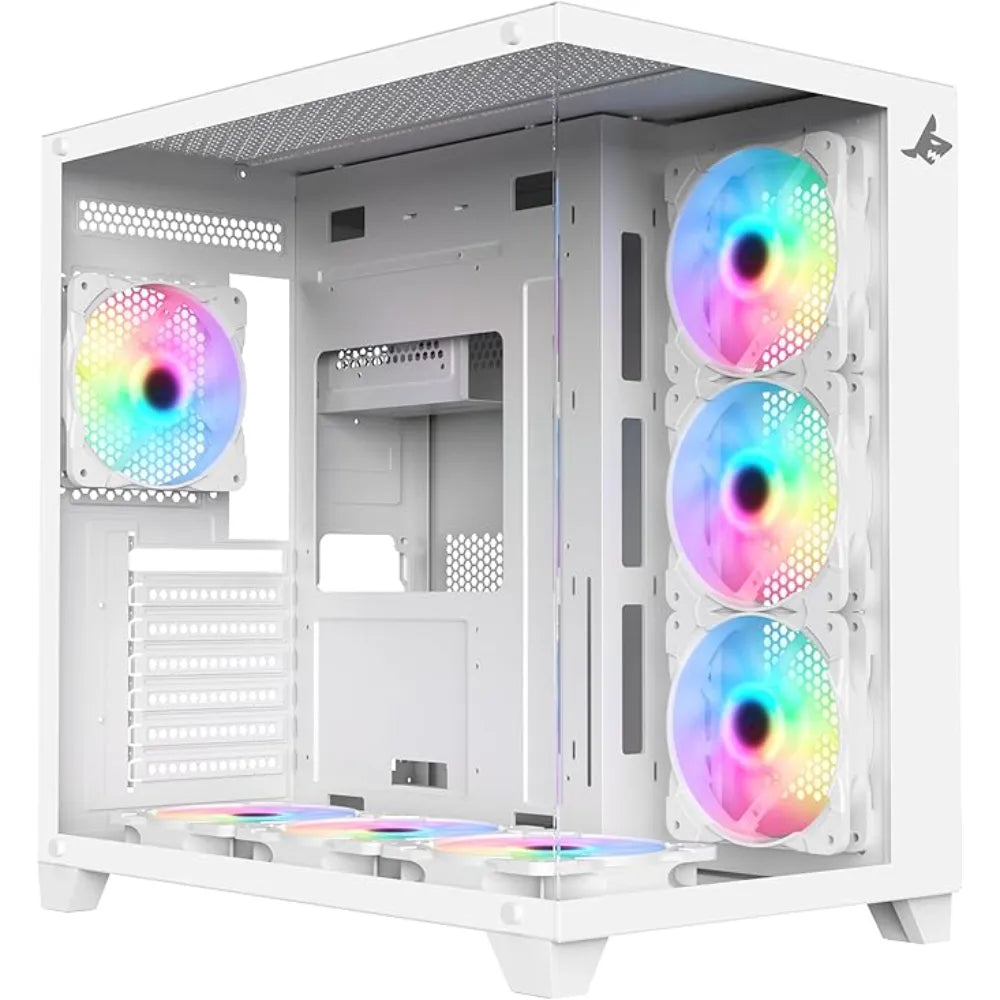Sharx STRIKER ARGB ATX PC Case 4x120mm Pre Installed Fans | Glass Side Panel - white