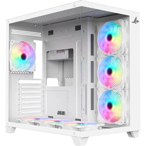 Sharx STRIKER ARGB ATX PC Case 4x120mm Pre Installed Fans | Glass Side Panel - white