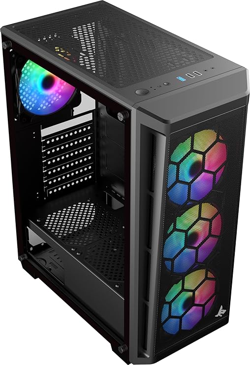 SHARX RAZORFIN ARGB - ATX PC Case With Front Mesh Panel, 4 x 120mm Pre-Installed Fans Model R-200, Black