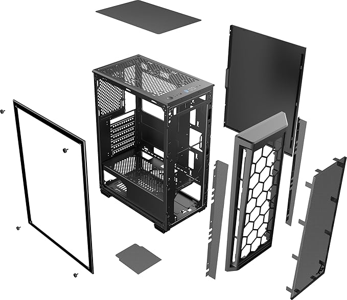 SHARX RAZORFIN ARGB - ATX PC Case With Front Mesh Panel, 4 x 120mm Pre-Installed Fans Model R-200, Black