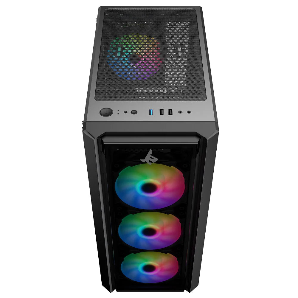 SHARX STRIKER ARGB - ATX PC Case With Front Mesh Panel, 4 x 120mm Pre-Installed Fans Model S-200, Black