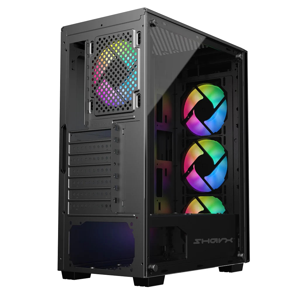 SHARX STRIKER ARGB - ATX PC Case With Front Mesh Panel, 4 x 120mm Pre-Installed Fans Model S-200, Black