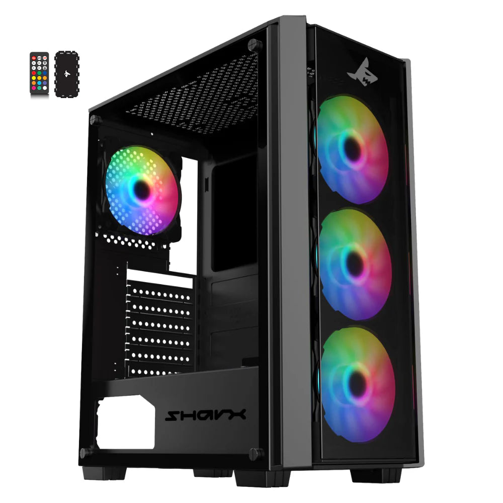 SHARX STRIKER ARGB - ATX PC Case With Front Mesh Panel, 4 x 120mm Pre-Installed Fans Model S-200, Black