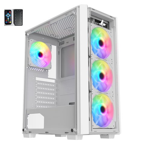 Sharx STRIKER ARGB ATX PC Case 4x120mm Pre Installed Fans | Glass Side Panel - white