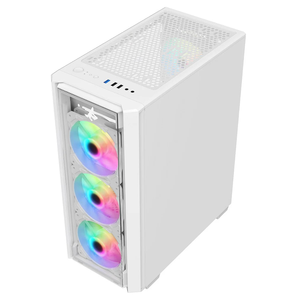 Sharx STRIKER ARGB ATX PC Case 4x120mm Pre Installed Fans | Glass Side Panel - white