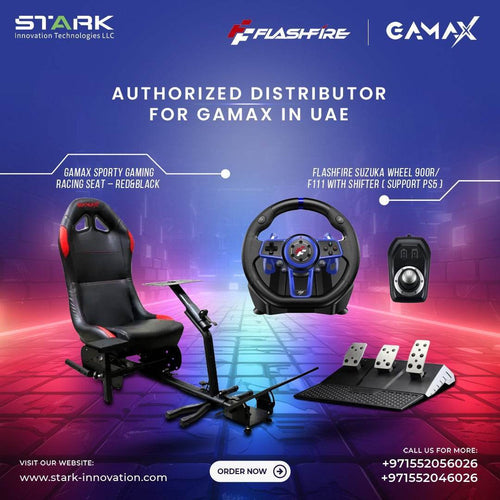 GAMAX Sporty Gaming Racing Seat – Red & Black + Flashfire  Suzuka Wheel
