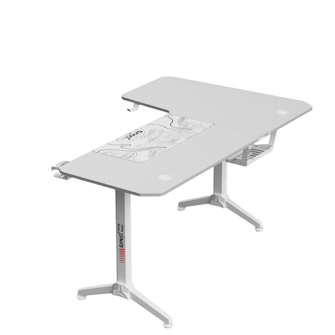Gamax HY-L Gaming Table (L-Shaped) 160*100*75cm with Mousepad Left - White
