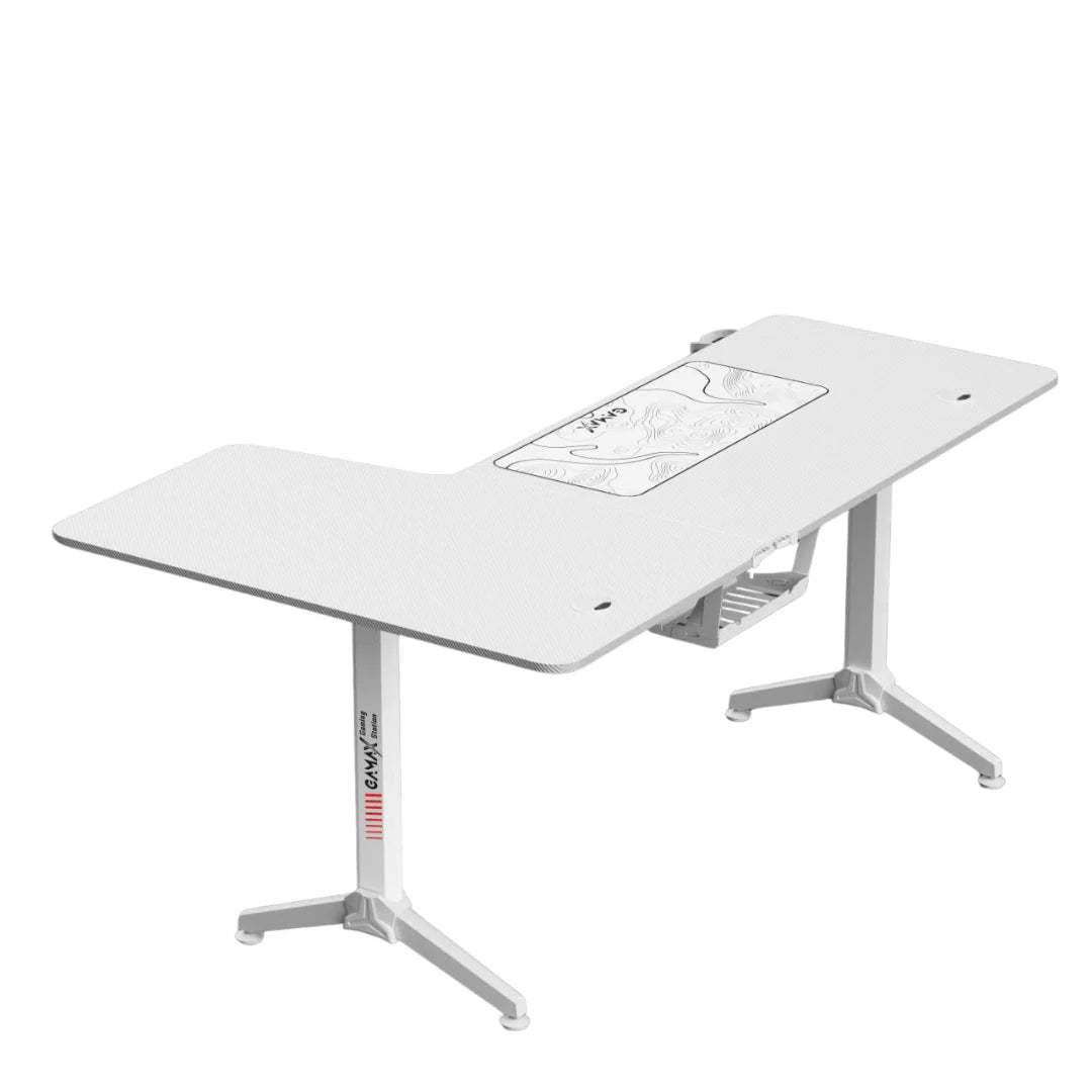 Gamax HY-R Gaming Table (L-Shaped) 160*100*75cm with Mousepad Right - White