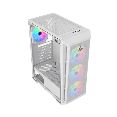 PC Case SHARX RAZORFIN ARGB - ATX PC Case With Front Mesh Panel, 4 x 120mm Pre-Installed Fans Model R-200,White